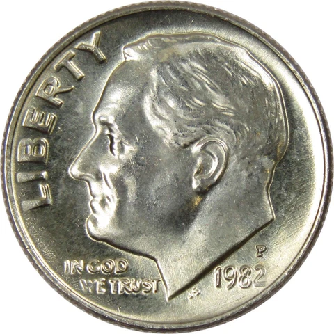 1982 P Roosevelt Dime BU Uncirculated Mint State 10c US Coin Collectible Cover
