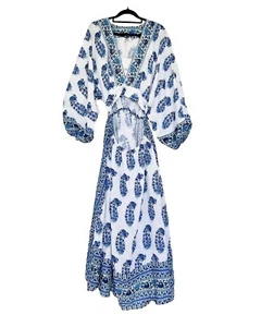Boteh Mar Midi Smock Dress Size 4 AU 14 Lazuli Blue Linen Long Sleeve - Picture 1 of 9