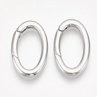 10Pcs Ring Smooth 304 Stainless Steel Spring Gate Oval Rings Snap Clasps 28x16mm - Image 1 of 2