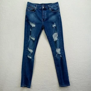 boohoo Man Jeans Herren 32x30 Blau Distressed Denim Stretch Medium Wash - Bild 1 von 12