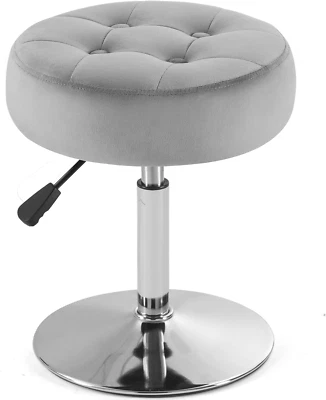 Gray Vanity Chair for Makeup Room Vanity Stool for Makeup Room round Velvet Tuft - Image 1 of 4