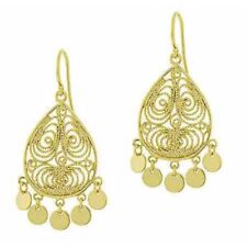 18K Gold over Silver Filigree Disc Chandelier Earrings