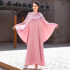 Maxi Vestido Largo Marroquí Abaya Mujeres Musulmán Caftán Manga Ala de Murciélago Caftán Islámico - Imagen 1 de 17
