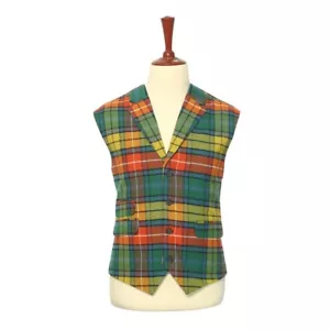 Tuta uomo gilet XL verde arancione giallo quadri lana formale festa risvolto gilet 46 - Foto 1 di 8