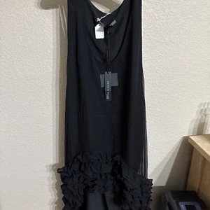 Thomas Wylde Dress LA Black Silk Scoop Neck Ruffle Mini Slinky LBD SIZE L NWT - Picture 1 of 7