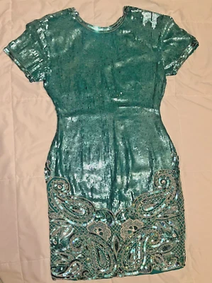 Vestido formal de noche Naeem Khan Riazee Nights azul plateado con cuentas M Foto 1 de 4