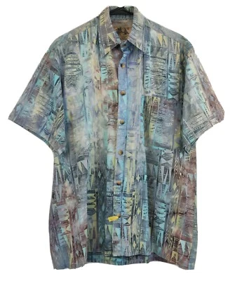 复古 Fulton Street Shirtworks 纽扣衬衫 阿兹特克几何印花 尺寸 M — 第 1/4 张图片