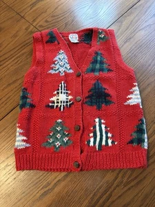 vtg talbots kids girls cardigan sweater vest tree theme XS - Picture 1 of 3