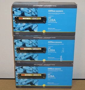 3x Sealed Office Depot Compare To HP 128A Laser Toner Cartridge - Yellow - Picture 1 of 9