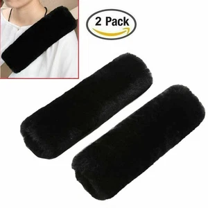 Sheepskin Safety Belt Cover Shoulder Strap 2 Pcs Auto Black Car Headrest - Picture 1 of 9