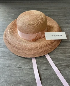 Vintage Saks Fifth Avenue hellrosa Stroh breite Krempe Sonnenhut hergestellt in Italien Einheitsgröße kokett - Bild 1 von 19