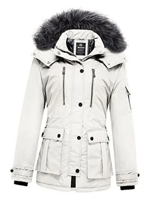 Abrigo de invierno acolchado para mujer Chaqueta acolchada cálida Parka gruesa con beige medio Foto 1 de 4