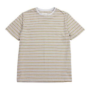 Folk Stripe T Shirt Mens XL 5 Beige Brown Crew Neck Cotton Casual Tee T-Shirt