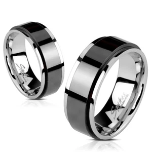 BAGUE HOMME FEMME ADO ACIER NOIR BORDS COULEUR ARGENT ROTATIVE SPIN NEUVE 1658 - Imagen 1 de 1