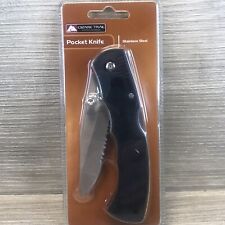 Ozark Trail Pocket Folding Knife -  Serrated Stainless-Steel BLACK Clip Gift (b)
