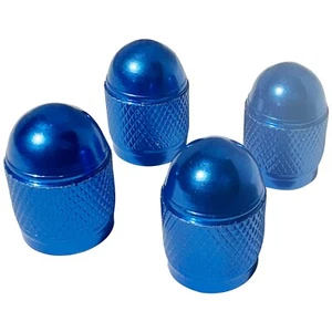 4x BLUE Aluminum Tire/Rim Valve Stem/Wheel Dust Cover Caps (Round Style) - Picture 1 of 9