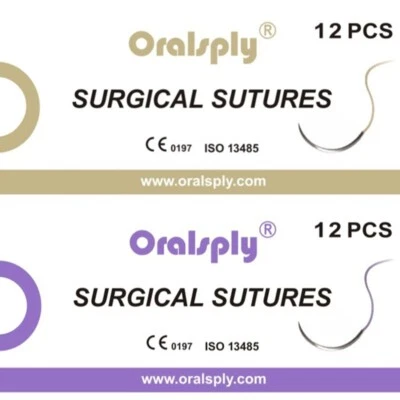 ORALSPLY 12/Box Absorbable Dental Surgical Sutures CHROMIC GUT/PGA USP 3-0/4-0 3/8 Needle