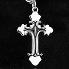 Black Silver Vintage Cross Pendant Necklace Gothic Punk Jewelry For Men 24"