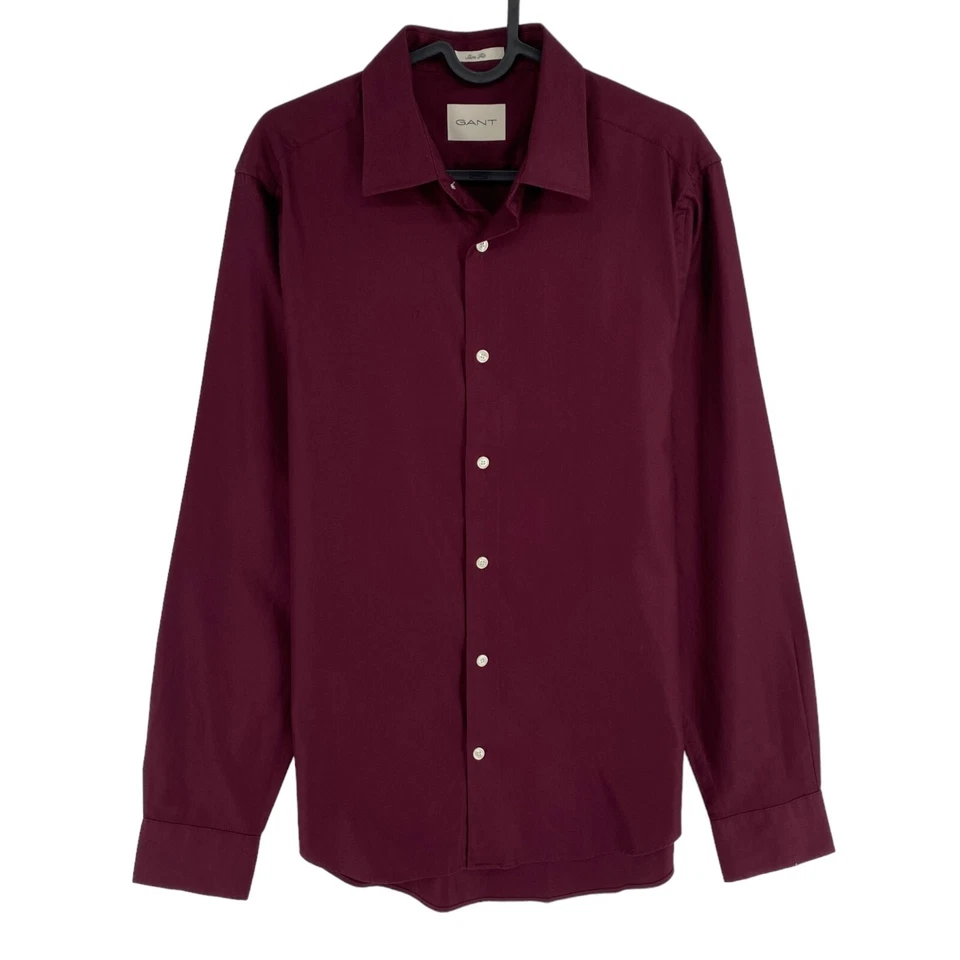 Gant Chemise Formelle Slim Fit En Twill Rouge Foncé Taille M 39/40 15,75 - Photo 1/4