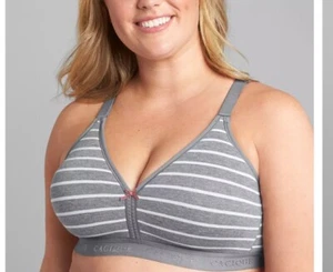 Cacique T-Shirt Bra 38 DDD Lightly Lined Gray Striped Comfort Cotton Lace Strap - Picture 1 of 12