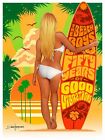 The Beach Boys 50 ans bonnes vibrations blonde surfeuse fille bikini plage coucher de soleil art