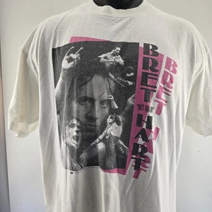 Bret Hitman Hart Vintage XL T-Shirt 1993 WWF Photo Collage White Pink Black 93 - Picture 1 of 9
