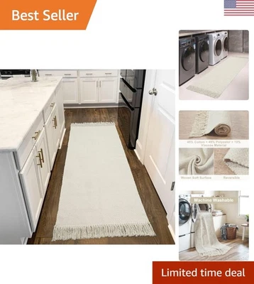 Alfombra Corredor Tejida Reversible 2x6 para Pasillo, Blanco/Beige Decoración Granja Foto 1 de 4