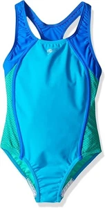 Speedo Girl's Swimsuit One Piece Closed Racerback, Mesh Cyan (Size 16) - Picture 1 of 2