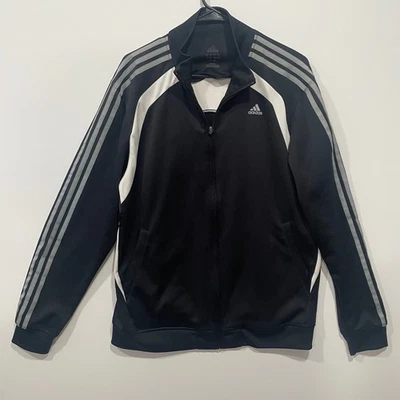 Adidas Hombres Chaqueta de Pista Cremallera Completa Negro Blanco Rayas Entrenamiento Calentamiento Foto 1 de 4