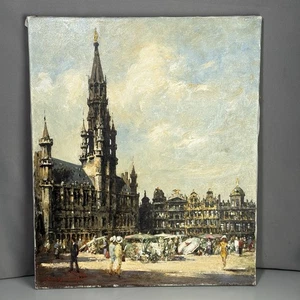 Simon Gelderen Oil Painting Grand Place Brussels Belgium European Market Signed - Picture 1 of 22