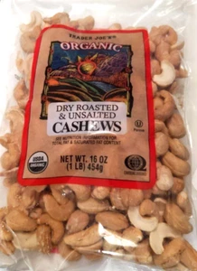 2 PACK TRADER JOE'S ORGANIC DRY ROASTED & UNSALTED CASHEWS 16 OZ EACH - Picture 1 of 2