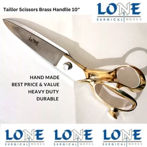 Tailor Dressmaker Upholstery Scissors 10" Brass Handle Vintage Shear HEAVY DUTY - Picture 1 of 5