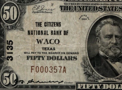 1929 $50 The Citizens Bank of Waco Texas Type 1 Charter #3135 PCGS 25 (CJJ) - Image 1 of 4