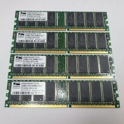 ProMOS 1GB (4x256MB) DDR 400MHz PC3200U Desktop RAM Memory | V826632K24SCTG-D3 | - Image 1 of 3