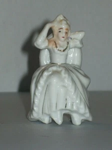 PORCELAIN REGENCY LADY SITTING IN A CHAIR FIGURINE  GOLD ACCENTS MADE IN JAPAN - Picture 1 of 5