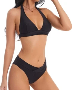 M-L- Womens Two Piece Swimsuits Sexy Triangle Adjust Halter Top Bathing Suit - Picture 1 of 6