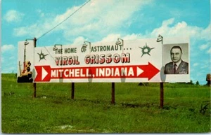 IN Postcard Astronaut Virgil Grissom Sign Mitchell Indiana Billboard Vintage Ad - Picture 1 of 2