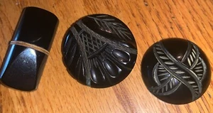 Lote de botones de baquelita con inserción de cadena de metal tallado grueso caña Art Deco vintage - Imagen 1 de 10