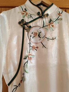 NWOT Beautiful Oriental Embroidered Ivory Dress Midi 47" Long Lined Zip Up - 10 - Picture 1 of 24