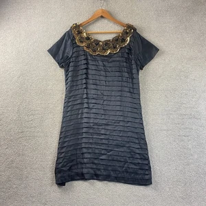 Vestido de Seda Trelise Cooper Negro Dorado Lentejuelas Volantes Cuentas Cóctel 14 Diseñador - Imagen 1 de 9