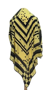Simon Chang Scarf Yellow Black Geometric Print 100% Silk Made in Japan #A8 - Picture 1 of 7