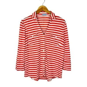 J Mclaughlin Linen Blend Shirt SZ Medium Collared Button Up 3/4 Sleeve Striped - Bild 1 von 10