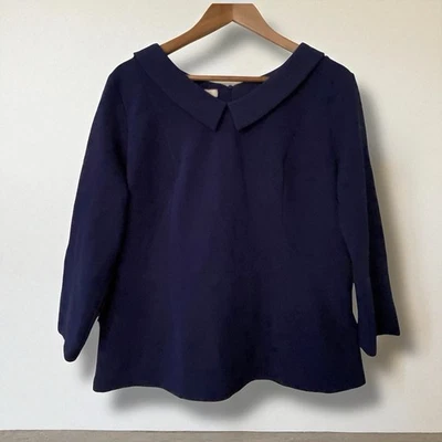 Novo com etiquetas Hobbs London Laurie colarinho top tinta azul Peter Pan colarinho manga 3/4 GG  - Imagem 1 de 4