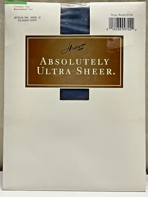 Vintage NOS Hanes Absolutely Ultra Sheer Control Top Pantyhose #706 Size C Navy - Image 1 of 3