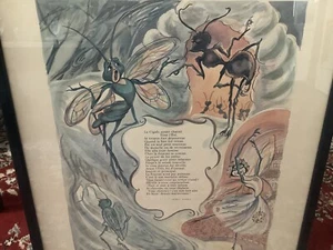 Vintage Alice Huertas Pencil Signed French Mid-Century Poem -Water-colour C1975 - Picture 1 of 11