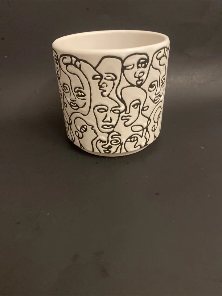 Vaso de flores arte abstrata vaso de cerâmica impressão de rostos para casa de plantador - Imagem 1 de 4