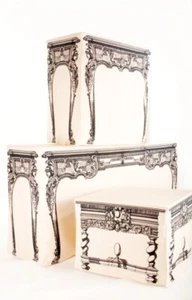Trompe L'oeil tablecloth French console, cream rectangular table cover, RARE !! - Picture 1 of 8