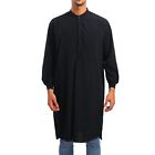 Mens Long Shirt Solid Color Kaftan Thobe Gown Long Sleeve Arab Style Muslim Robe