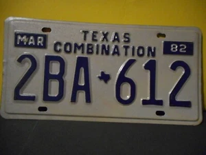 1982 Texas Combination Vehicle License Plate,Tag,United States#2BA 612 - Bild 1 von 5
