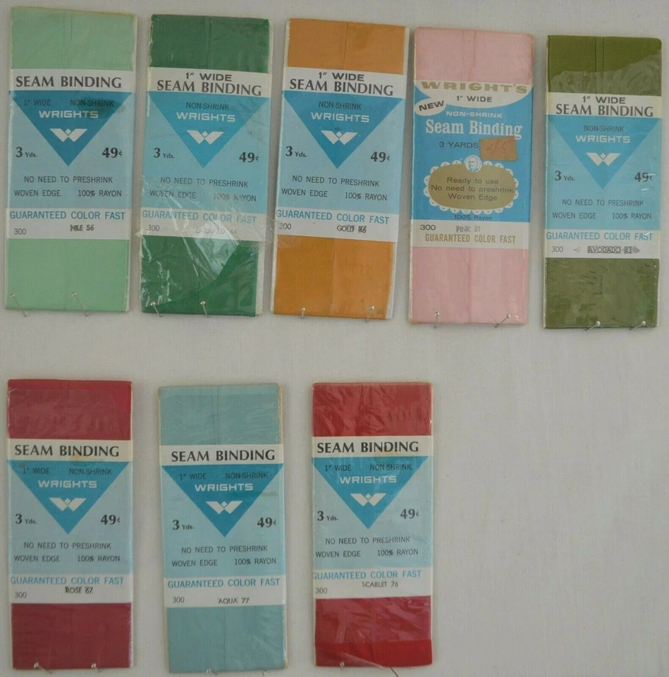 Wrights Sew On Seam Binding / Hem Tape 1"w x 3yd -8 colors- 100% Rayon - Vintage - Image 1 of 1
